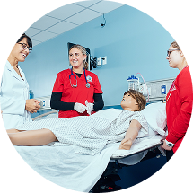 La Roche D E M S N nursing students practicing patient care in a clinical simulation lab